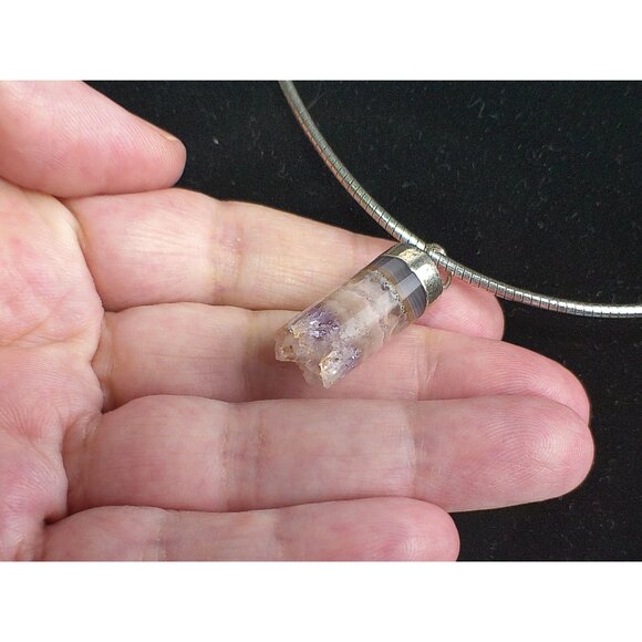 Amethyst Quartz, Agate Cylinder Pendant & Sterling Silver Necklace - Picture 5 of 8